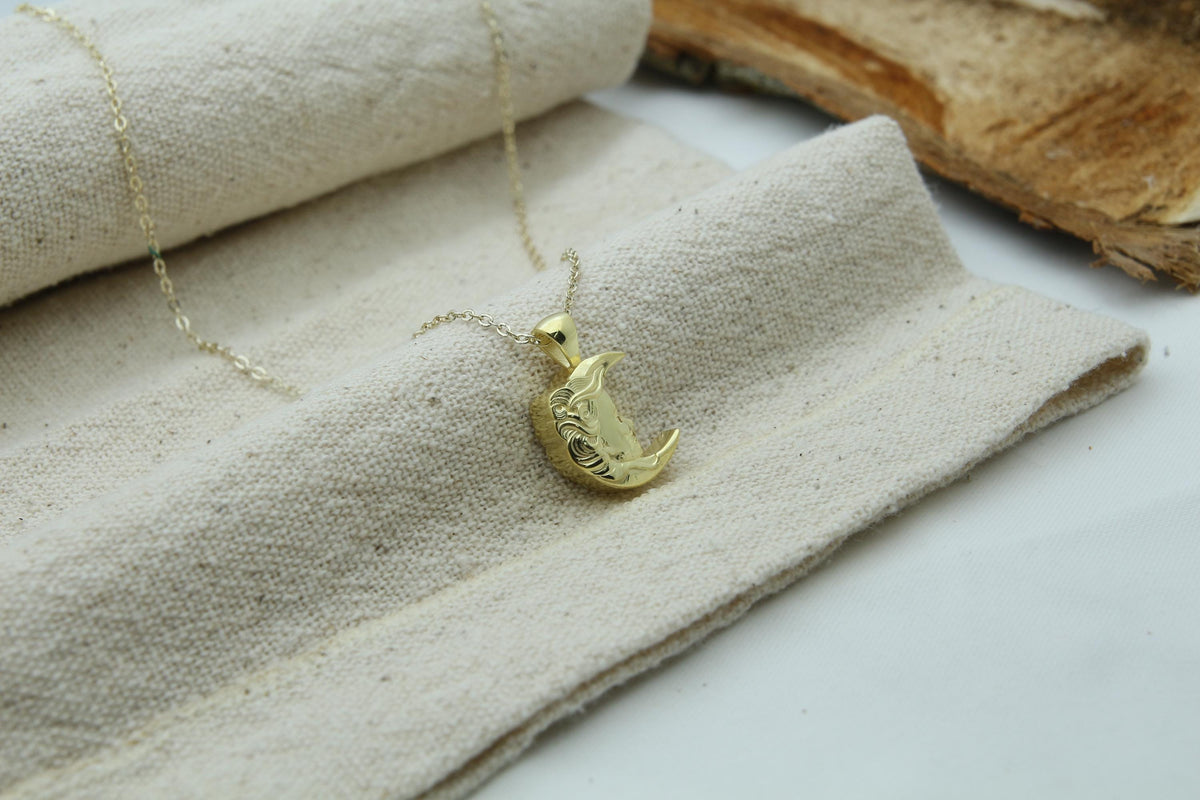 Lunar Goddess Silhouette Urn Necklace – 925 Sterling Silver Memorial Ash Pendant with Optional Engraving (16.5 mm)