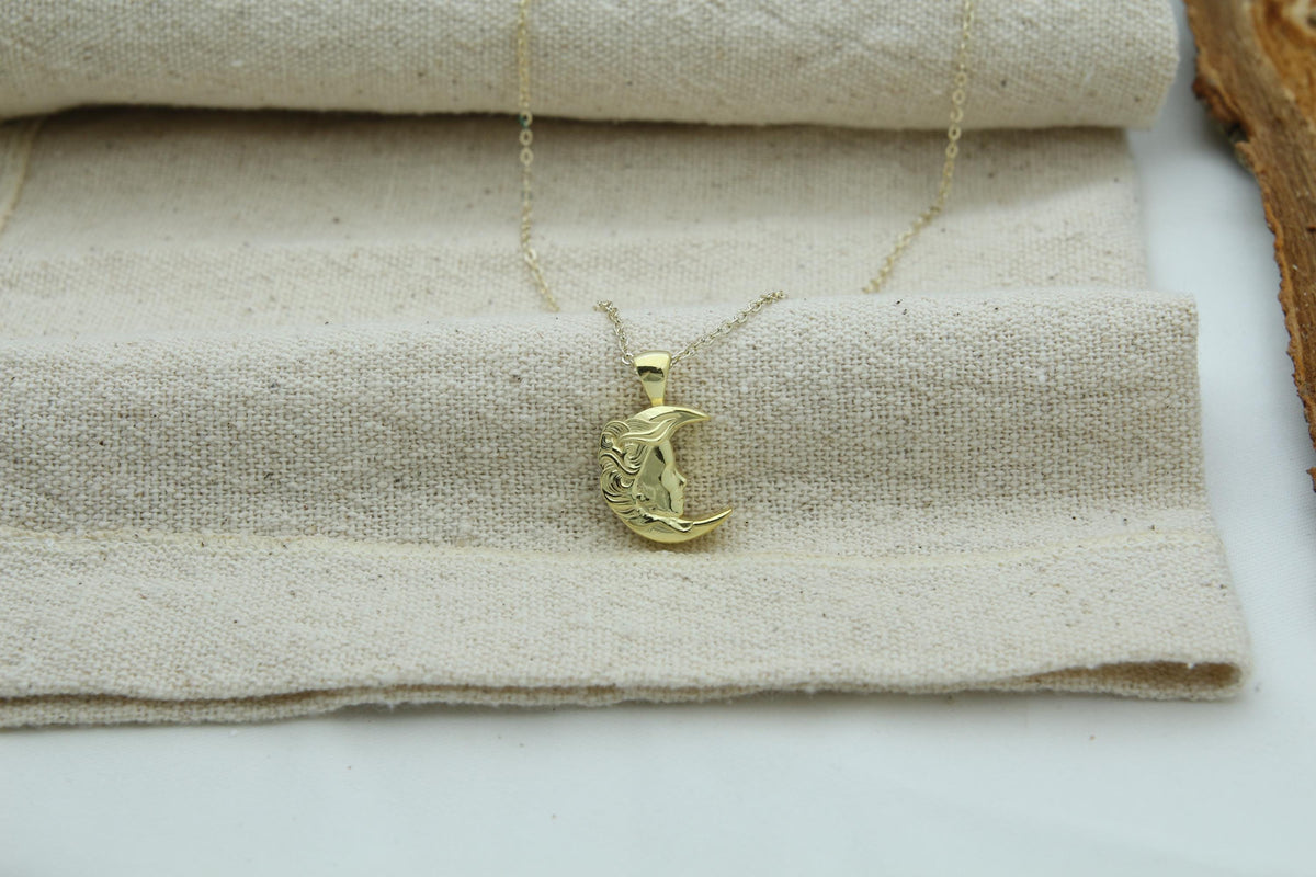 Lunar Goddess Silhouette Urn Necklace – 925 Sterling Silver Memorial Ash Pendant with Optional Engraving (16.5 mm)