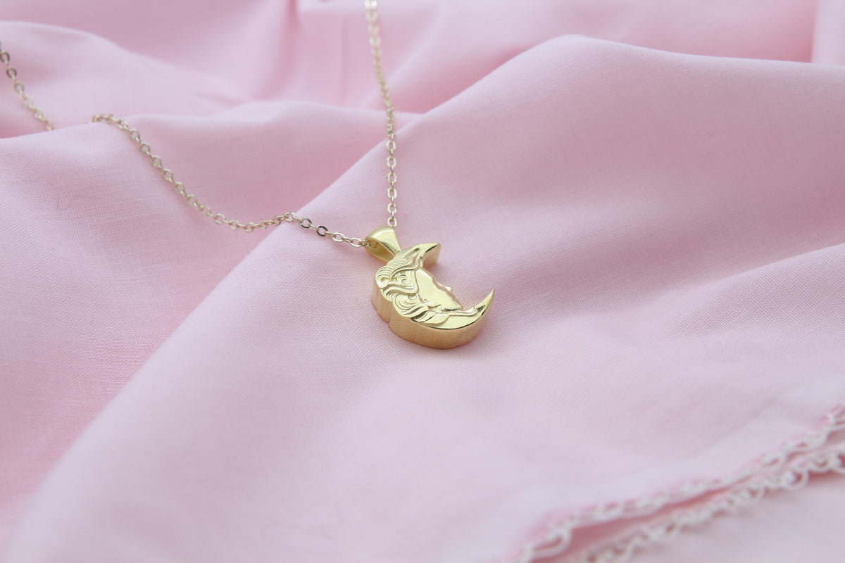 Lunar Goddess Silhouette Urn Necklace – 925 Sterling Silver Memorial Ash Pendant with Optional Engraving (16.5 mm)