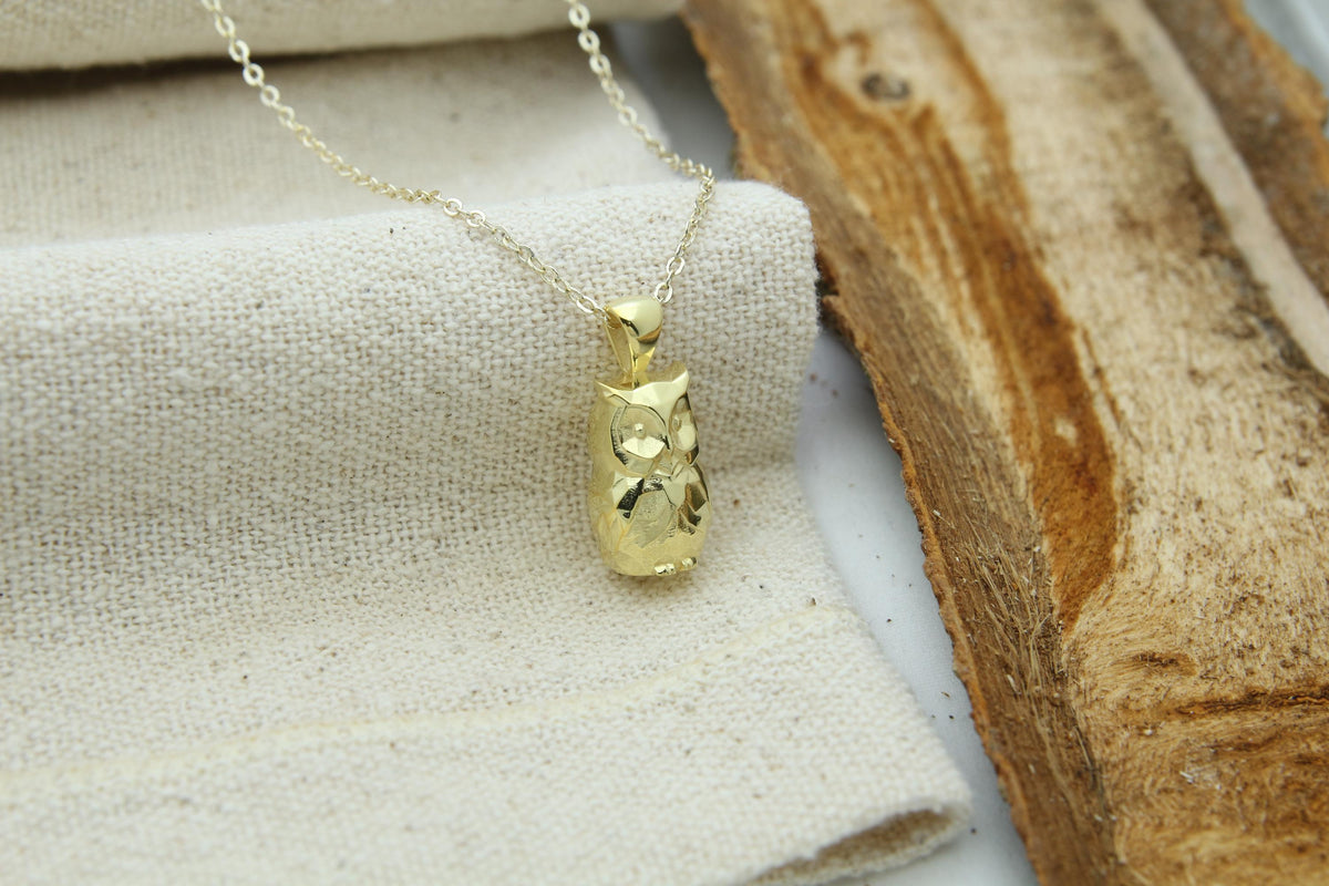 Night Guardian Owl Urn Necklace – 925 Sterling Silver Ash Pendant with Optional Engraving (17 mm)