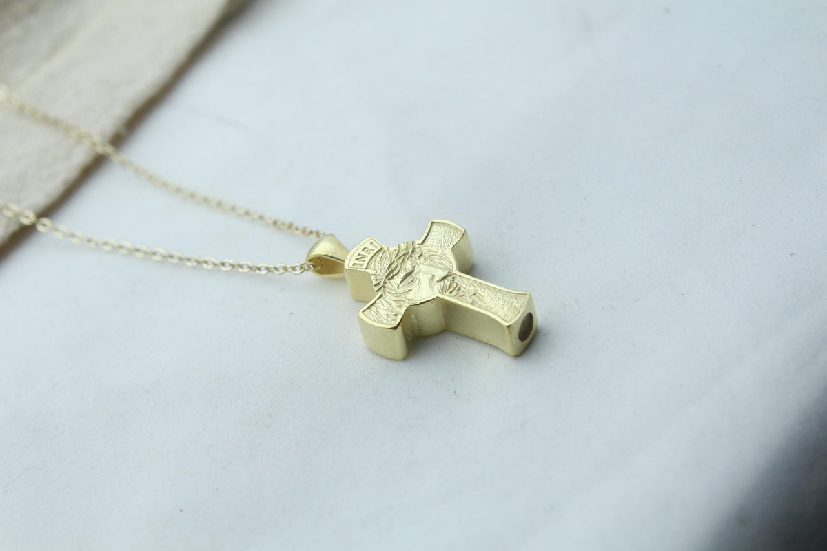 Sacred Cross Jesus Figure Urn Necklace – 925 Sterling Silver Memorial Ash Pendant (24 mm)