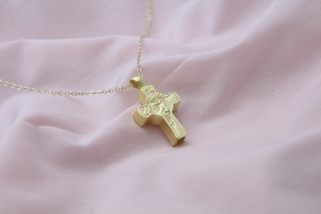 Sacred Cross Jesus Figure Urn Necklace – 925 Sterling Silver Memorial Ash Pendant (24 mm)