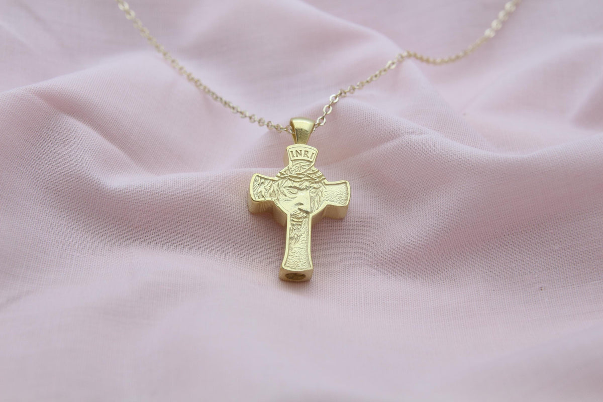 Sacred Cross Jesus Figure Urn Necklace – 925 Sterling Silver Memorial Ash Pendant (24 mm)
