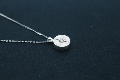Compass Urn Necklace – 925 Sterling Silver Round Memorial Ash Pendant (15 mm)