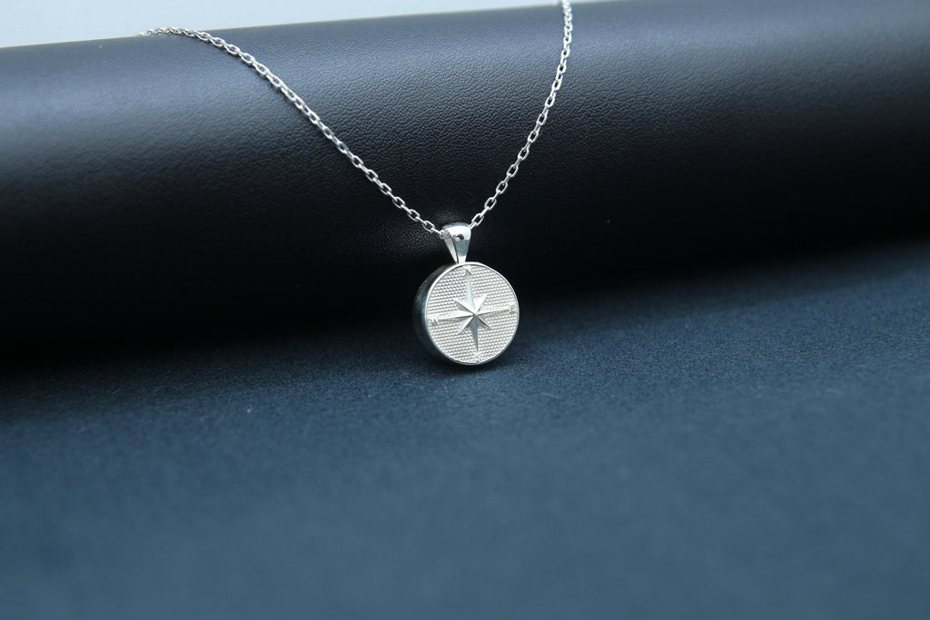 Compass Urn Necklace – 925 Sterling Silver Round Memorial Ash Pendant (15 mm)