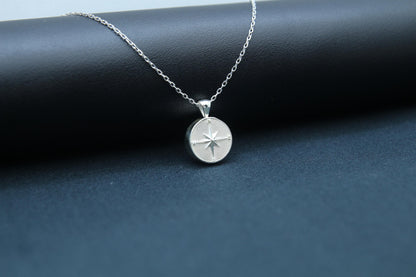 Compass Urn Necklace – 925 Sterling Silver Round Memorial Ash Pendant (15 mm)