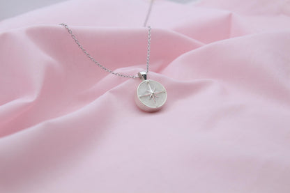 Compass Urn Necklace – 925 Sterling Silver Round Memorial Ash Pendant (15 mm)