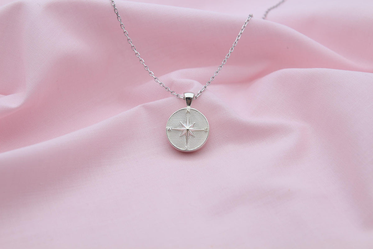 Compass Urn Necklace – 925 Sterling Silver Round Memorial Ash Pendant (15 mm)