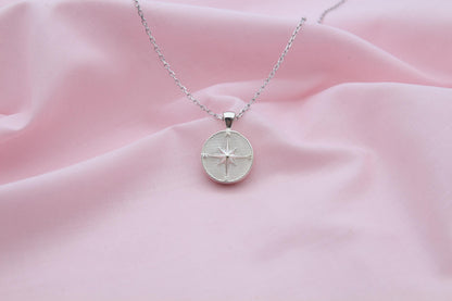 Compass Urn Necklace – 925 Sterling Silver Round Memorial Ash Pendant (15 mm)