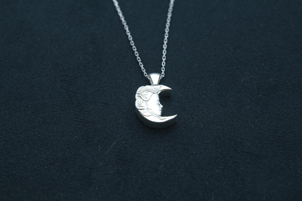 Moon Woman Silhouette Urn Necklace – 925 Sterling Silver Memorial Ash Pendant (16.5 mm)