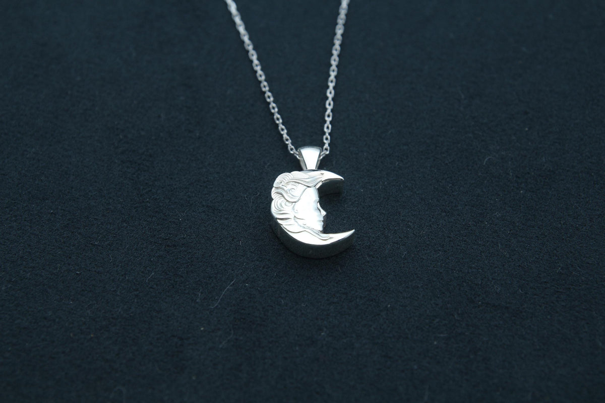 Moon Woman Silhouette Urn Necklace – 925 Sterling Silver Memorial Ash Pendant (16.5 mm)