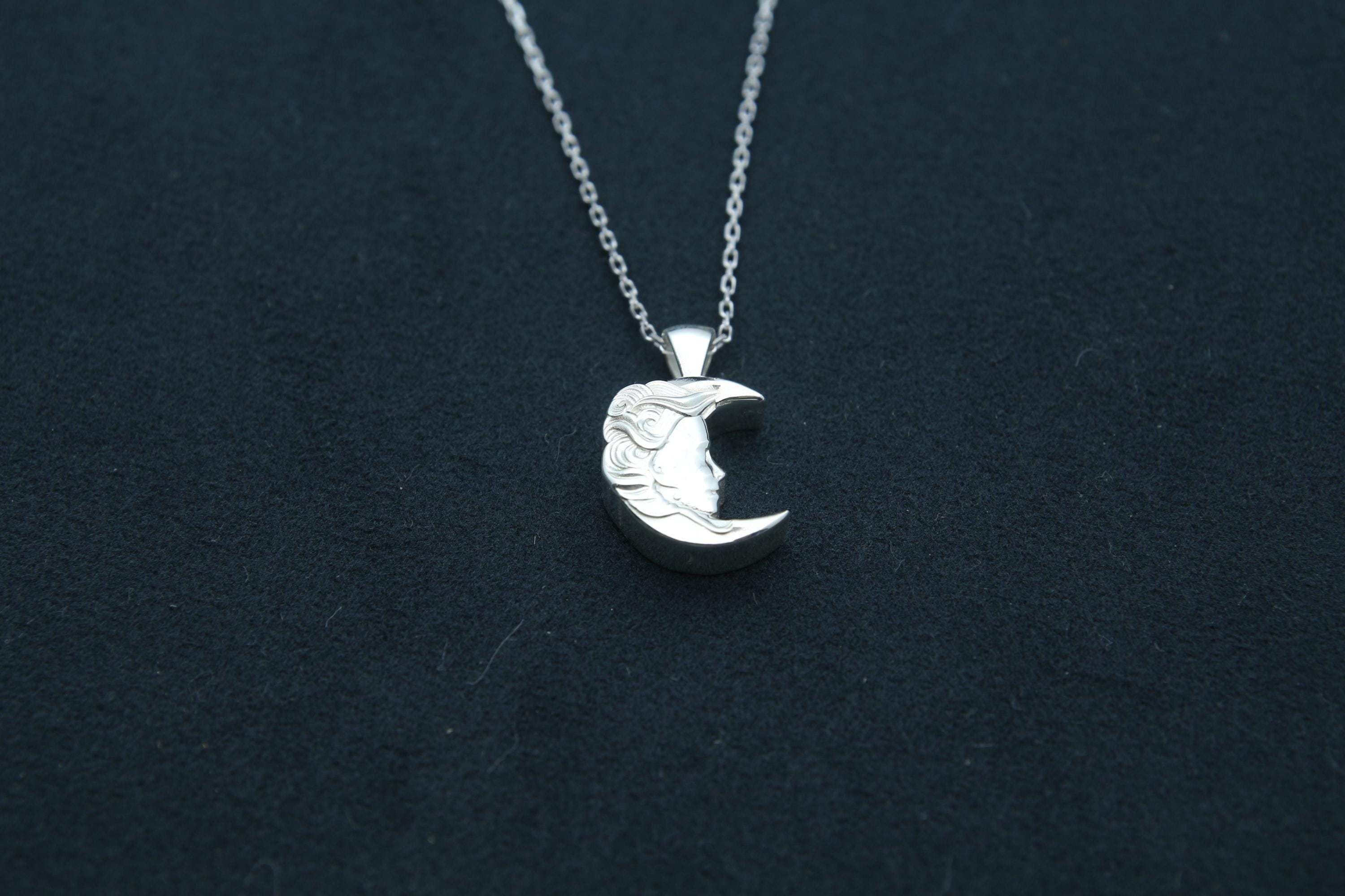 Moon Woman Silhouette Urn Necklace – 925 Sterling Silver Memorial Ash Pendant (16.5 mm)