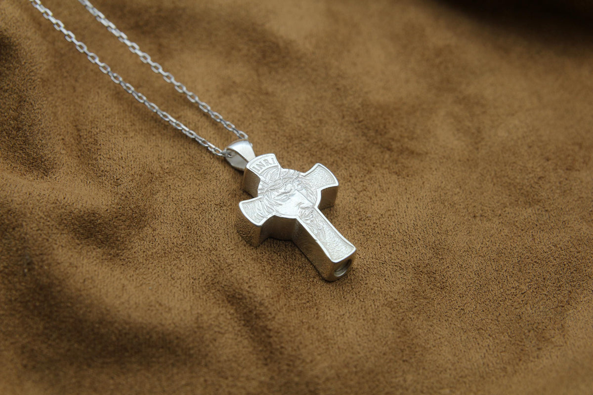 Divine Savior Urn Necklace – 925 Sterling Silver Jesus Cross Ash Pendant (24 mm)