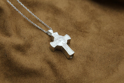 Divine Savior Urn Necklace – 925 Sterling Silver Jesus Cross Ash Pendant (24 mm)