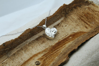 Mother & Child Heart Urn Necklace – 925 Sterling Silver Memorial Ash Pendant (16 mm)