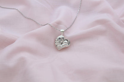 Mother & Child Heart Urn Necklace – 925 Sterling Silver Memorial Ash Pendant (16 mm)