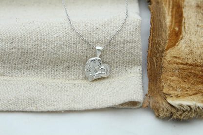 Mother & Child Heart Urn Necklace – 925 Sterling Silver Memorial Ash Pendant (16 mm)