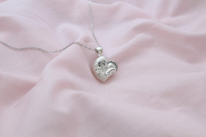 Mother & Child Heart Urn Necklace – 925 Sterling Silver Memorial Ash Pendant (16 mm)