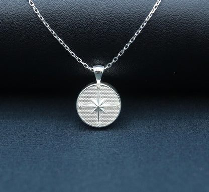 Compass Urn Necklace – 925 Sterling Silver Round Memorial Ash Pendant (15 mm)