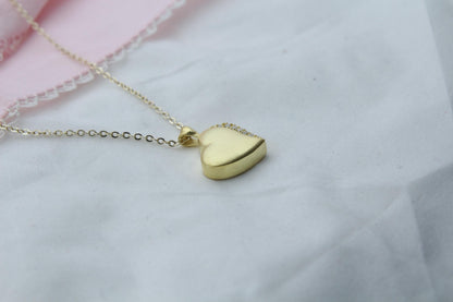 Sparkling Heart Urn Necklace with Zircon Stone – Personalized Engraving Option – 925 Sterling Silver Memorial Pendant (15 mm)