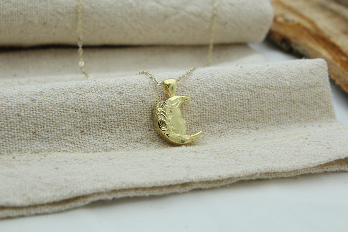 Lunar Goddess Silhouette Urn Necklace – 925 Sterling Silver Memorial Ash Pendant with Optional Engraving (16.5 mm)