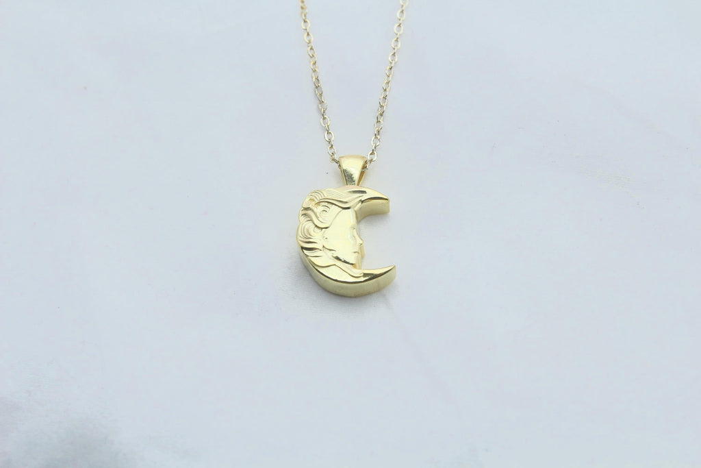 Lunar Goddess Silhouette Urn Necklace – 925 Sterling Silver Memorial Ash Pendant with Optional Engraving (16.5 mm)