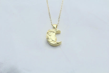 Lunar Goddess Silhouette Urn Necklace – 925 Sterling Silver Memorial Ash Pendant with Optional Engraving (16.5 mm)