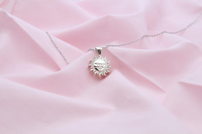 Radiant Sunfire Memorial Urn Necklace – 925 Sterling Silver Sun Ash Pendant with Optional Engraving (14 mm)