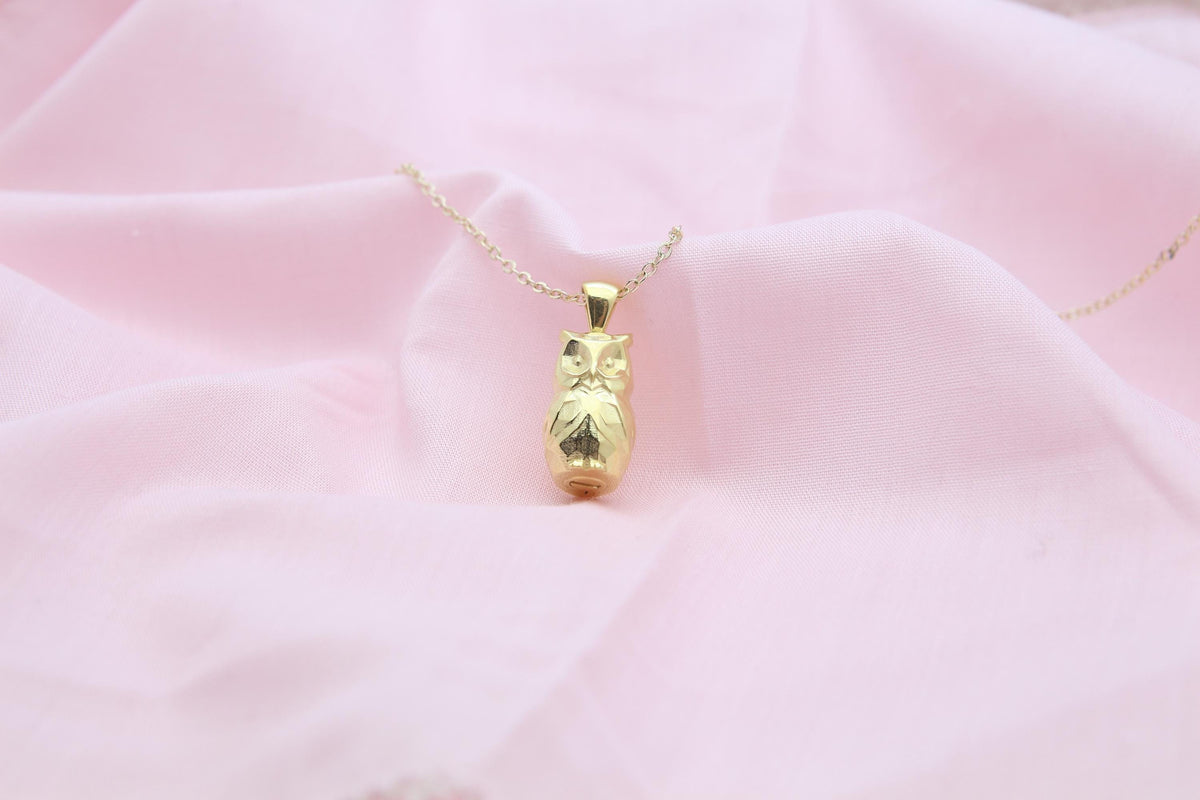 Night Guardian Owl Urn Necklace – 925 Sterling Silver Ash Pendant with Optional Engraving (17 mm)