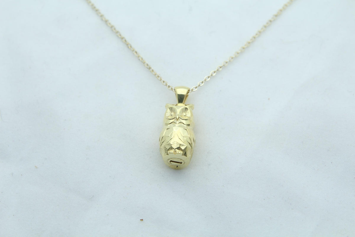 Night Guardian Owl Urn Necklace – 925 Sterling Silver Ash Pendant with Optional Engraving (17 mm)