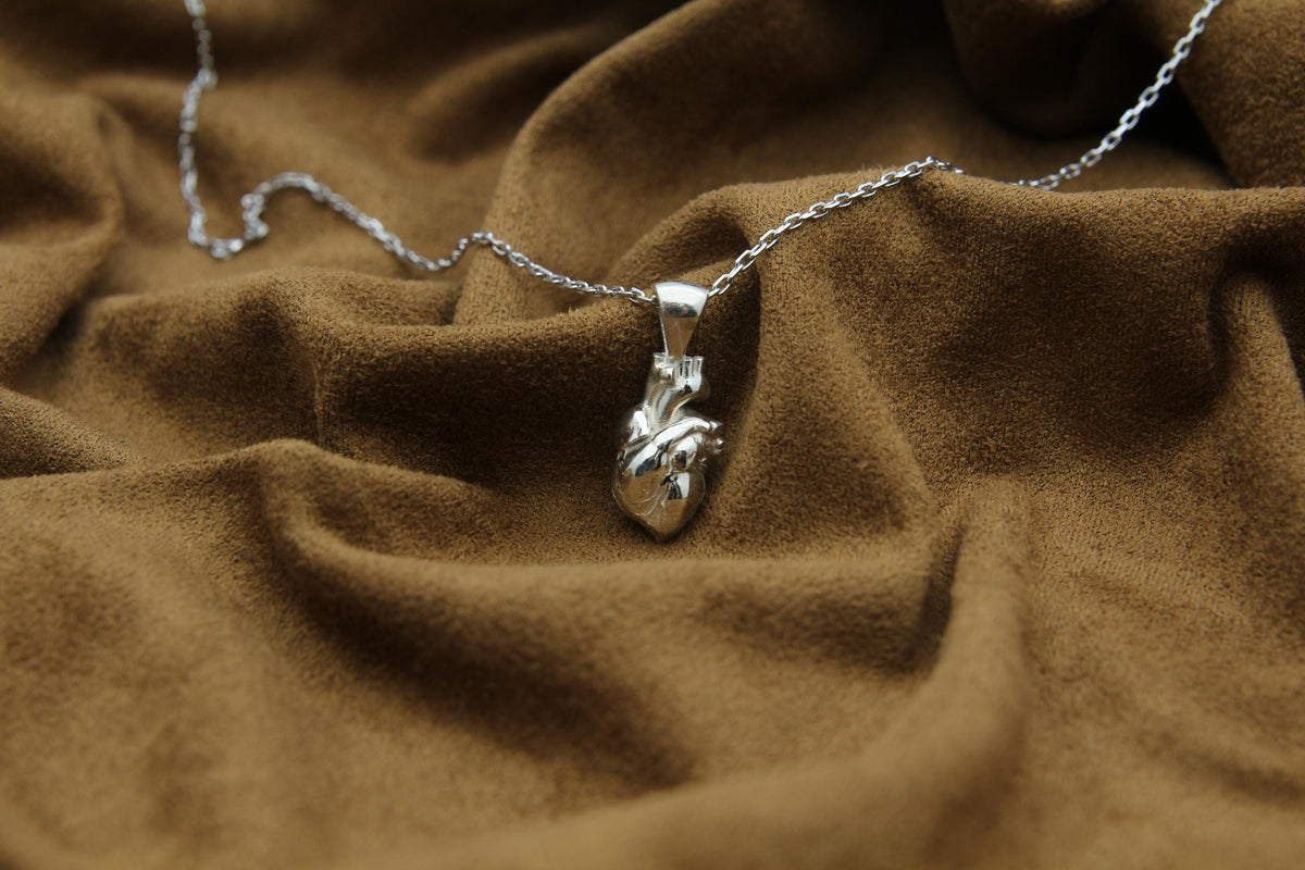 Anatomic Heart Memorial Urn Necklace – 925 Sterling Silver Anatomical Ash Pendant with (15 mm)