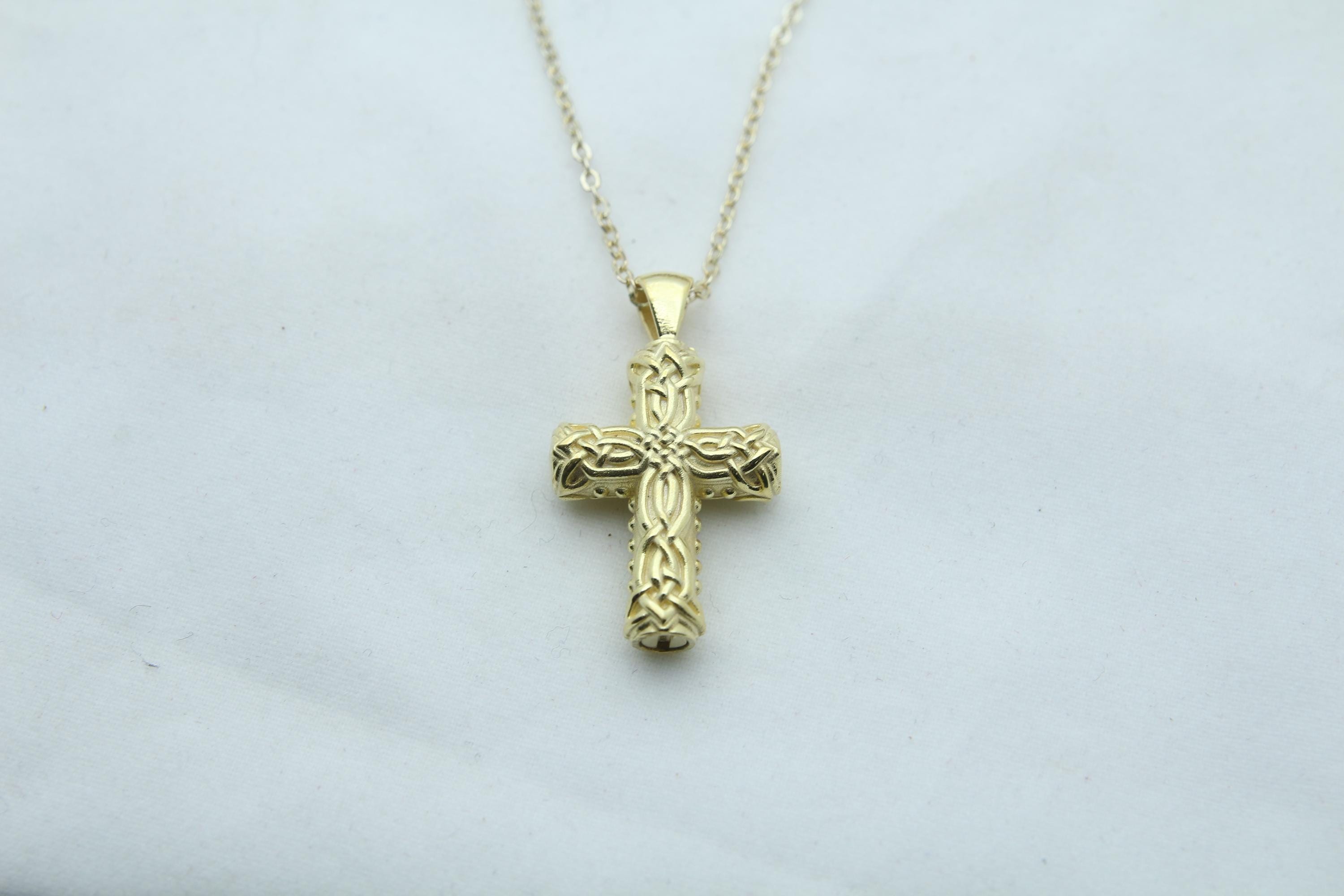 Celtic Cross Heritage Urn Necklace – 925 Sterling Silver Memorial Ash Pendant (24 mm)