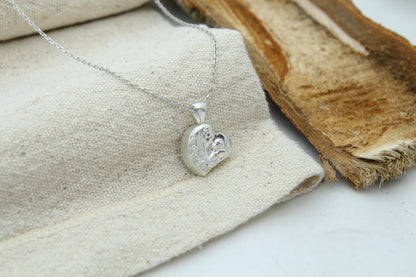 Mother & Child Heart Urn Necklace – 925 Sterling Silver Memorial Ash Pendant (16 mm)