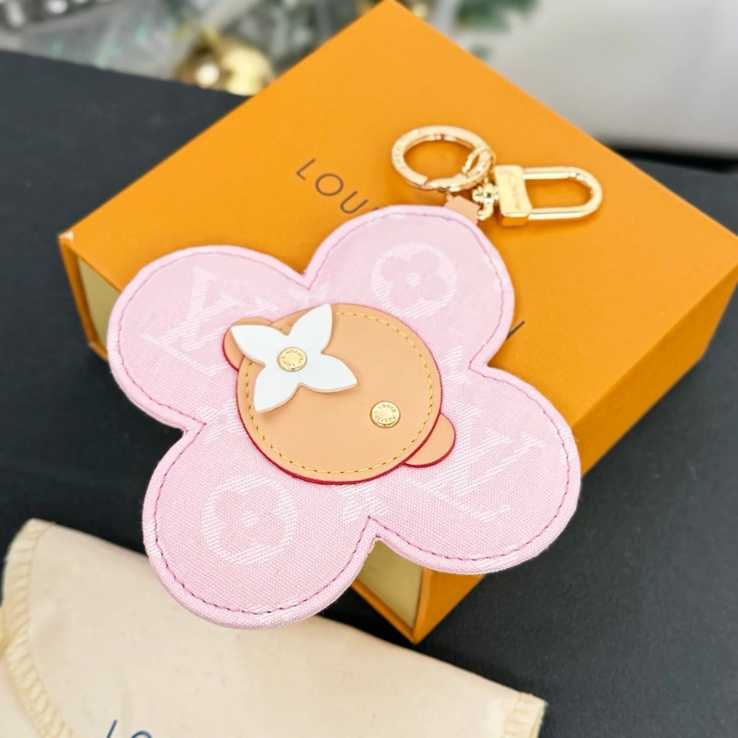 LV Vivienne Head Bag Charm in Monogram Pink Canvas