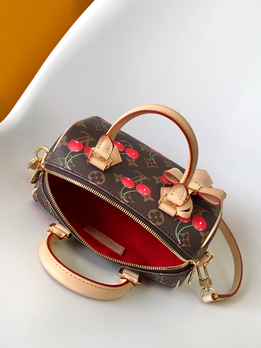 LV x TM Speedy Bandoulière 20cm Brown Monogram Cherry Canvas Cowhide GHW