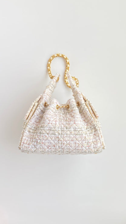 CC 25 hobo bag 30 ivory white pink tweed