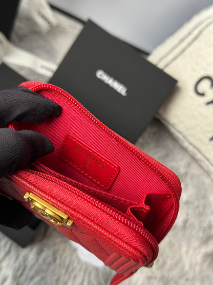 CC Classic Boy Coin Purse Red Gold-tone Grained Calfskin 242876