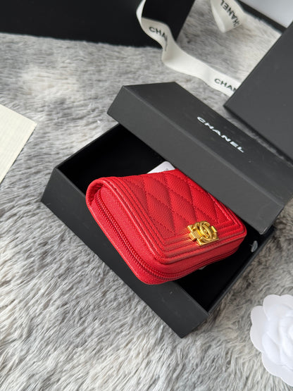 CC Classic Boy Coin Purse Red Gold-tone Grained Calfskin 242876