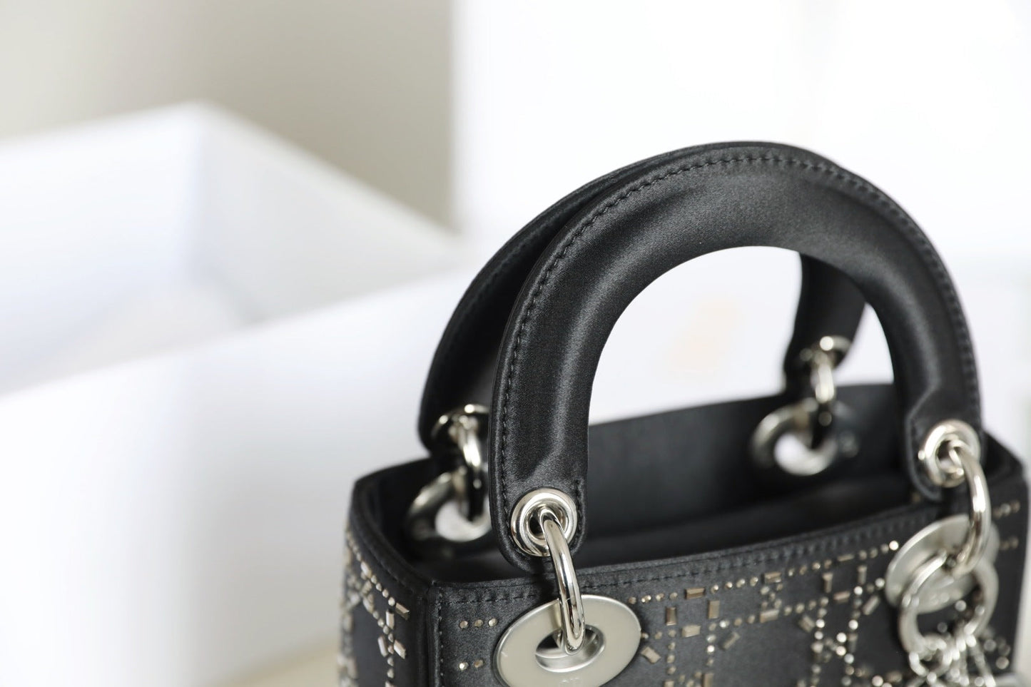 CD Lady Dior Mini Diamond Bag Black Satin