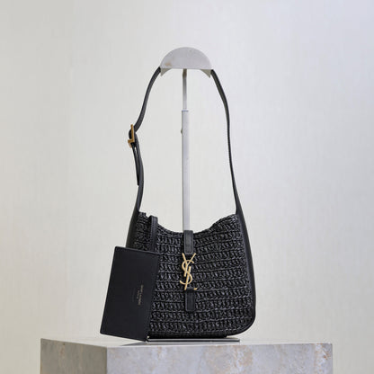 LE 5A7 Mini 15cm Black Raffia Leather GHW
