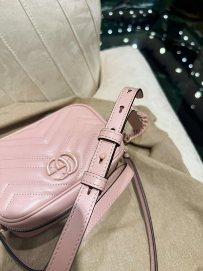 GG MINI 18 MARMONT MATELASS_ SHOULDER BAG LIGHT PINK CALFSKIN
