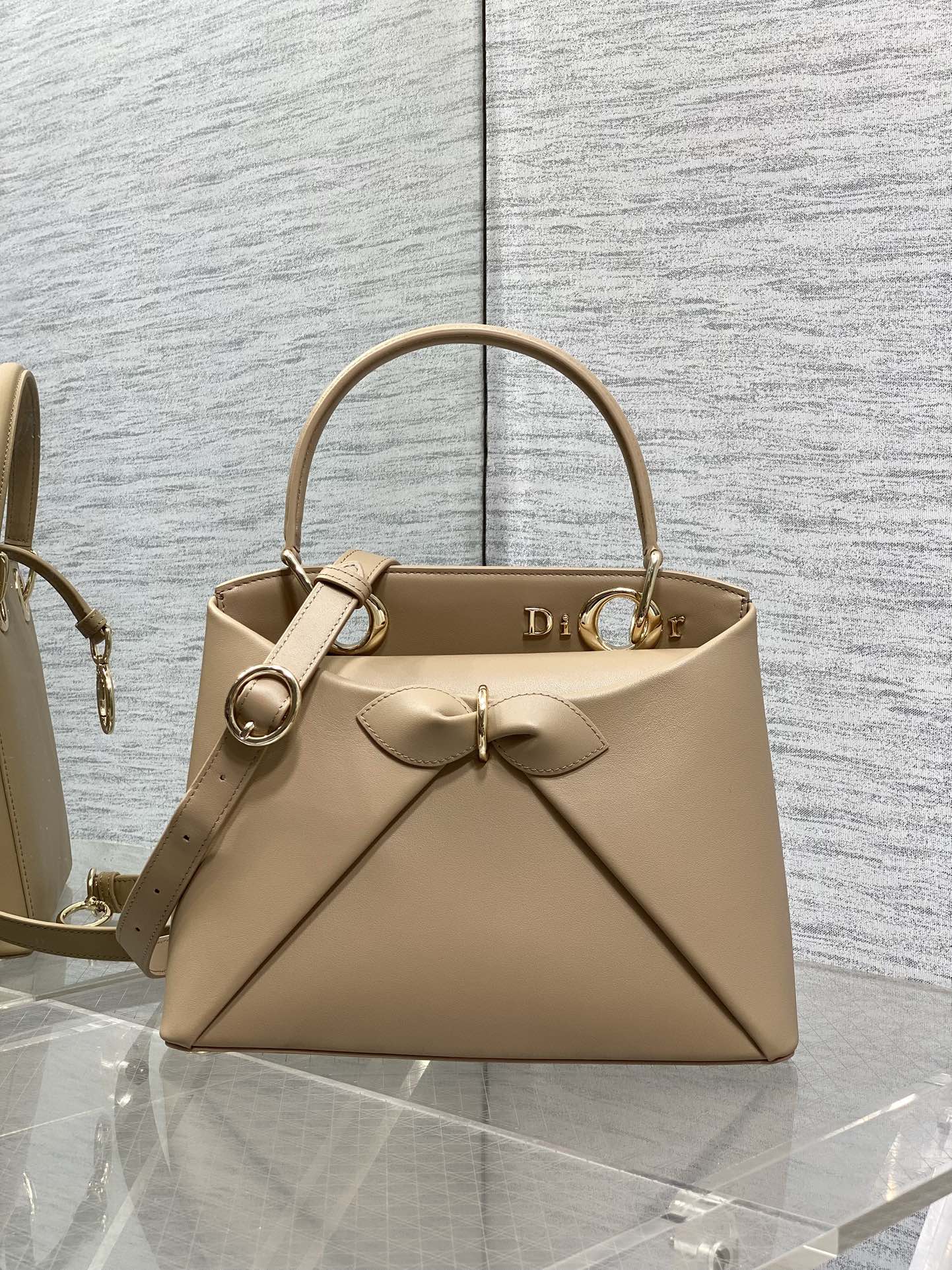 Dior 2025 Bow Bag 28cm Beige Leather 272513