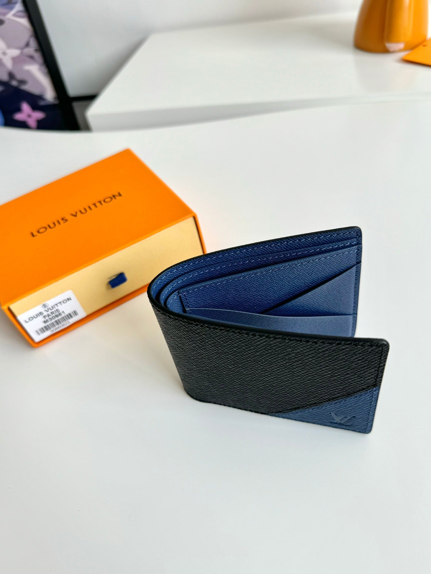 LV Multiple Wallet Black Blue Taiga Cowhide 221440