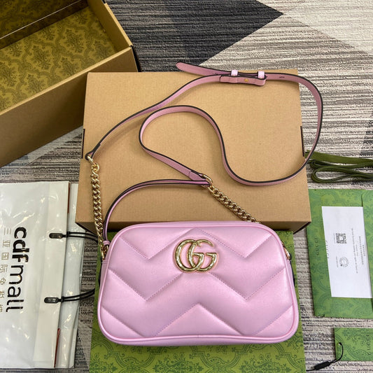GG MARMONT 24 SMALL MATELASS_ SHOULDER BAG LIGTH PINK CALFSKIN