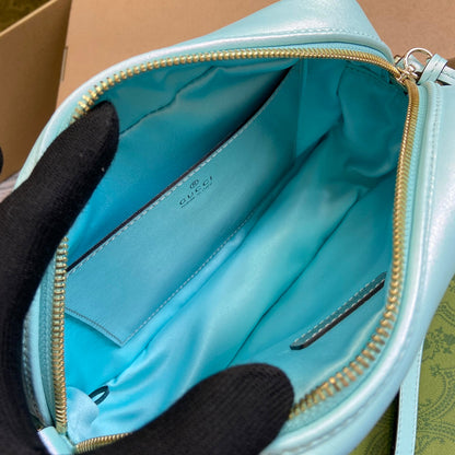 GG MARMONT 24 SMALL MATELASS_ SHOULDER BAG BLUE IRIDESCENT CALFSKIN
