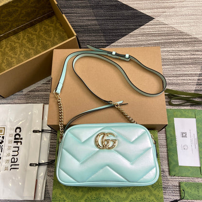 GG MARMONT 24 SMALL MATELASS_ SHOULDER BAG BLUE IRIDESCENT CALFSKIN