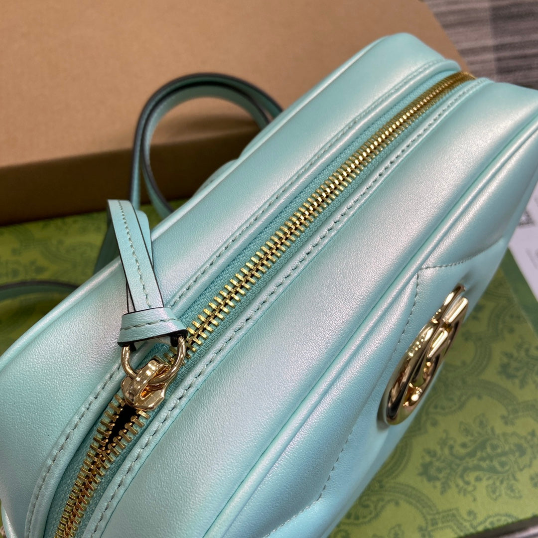 GG MARMONT 24 SMALL MATELASS_ SHOULDER BAG BLUE IRIDESCENT CALFSKIN