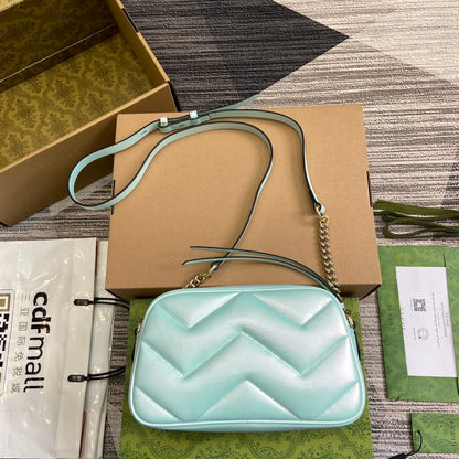 GG MARMONT 24 SMALL MATELASS_ SHOULDER BAG BLUE IRIDESCENT CALFSKIN
