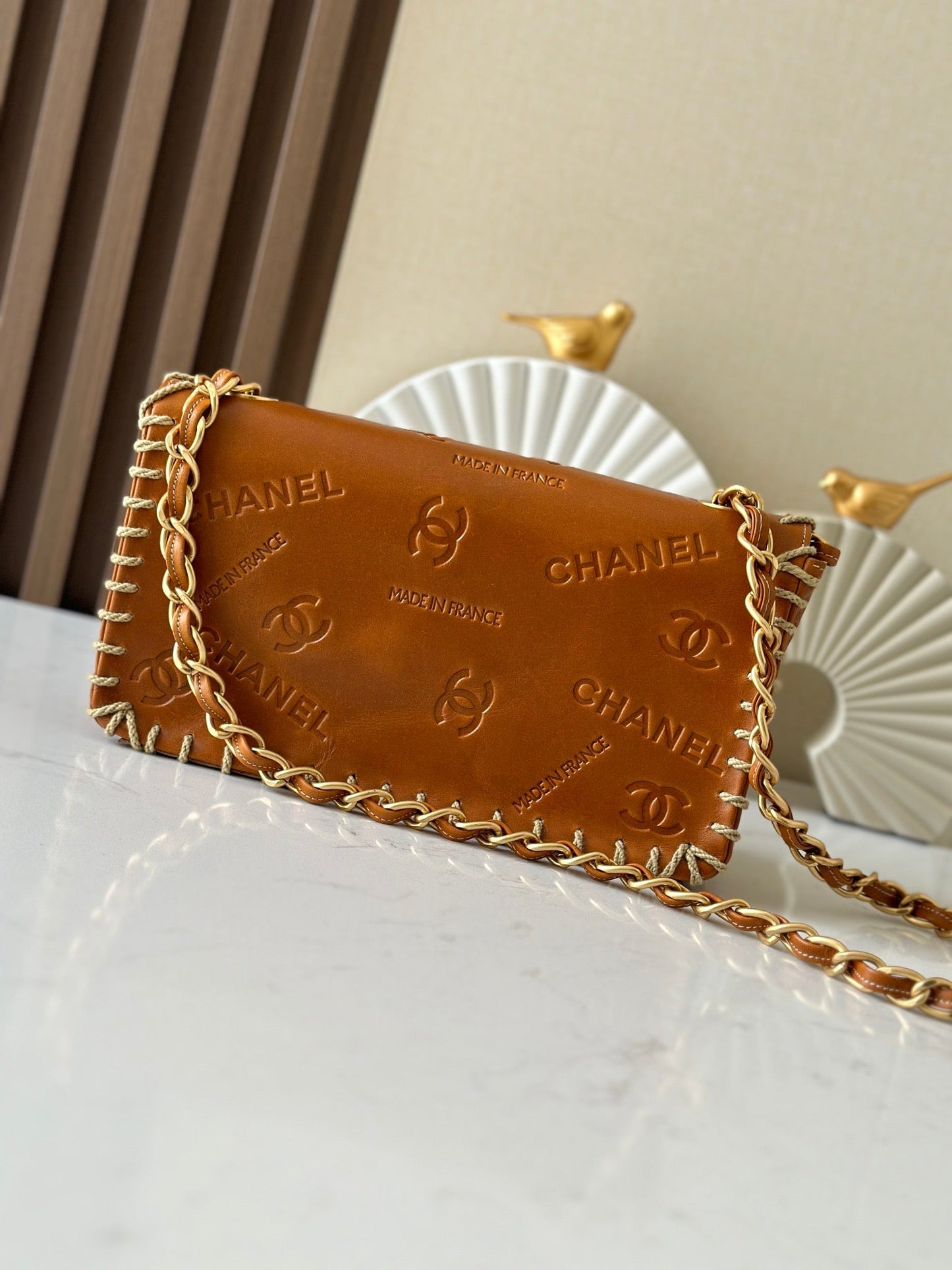 CC Western Jumbo Flap Bag 25cm Light Brown Leather