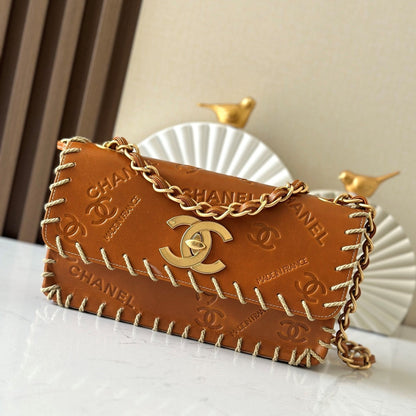 CC Western Jumbo Flap Bag 25cm Light Brown Leather